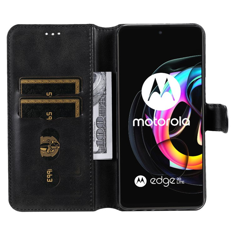 Anti Drop Shock-Resistant Full Protection PU Leather Wallet Stand Phone Cover Case for Motorola Edge 20 Lite - Black
