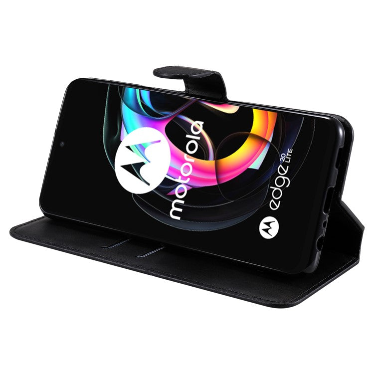 Anti Drop Shock-Resistant Full Protection PU Leather Wallet Stand Phone Cover Case for Motorola Edge 20 Lite - Black