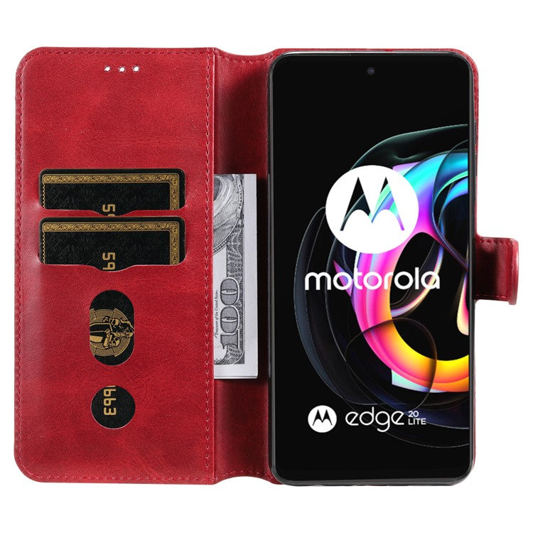 Anti Drop Shock-Resistant Full Protection PU Leather Wallet Stand Phone Cover Case for Motorola Edge 20 Lite - Red