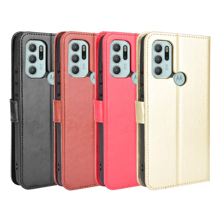 Shockproof Anti-Drop Crazy Horse Texture Leather Wallet Wrist Strap Design Phone Case with Stand for Motorola Moto G60S - Black