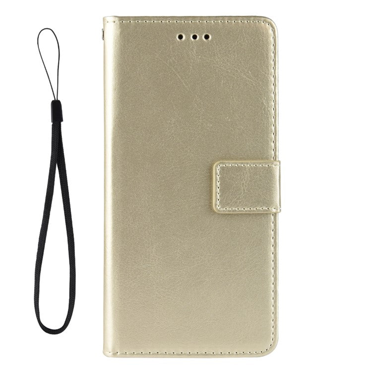 Shockproof Anti-Drop Crazy Horse Texture Leather Wallet Wrist Strap Design Phone Case with Stand for Motorola Moto G60S - Gold