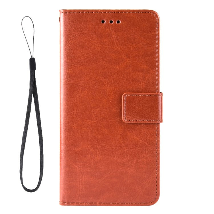 Shockproof Anti-Drop Crazy Horse Texture Leather Wallet Wrist Strap Design Phone Case with Stand for Motorola Moto G60S  - Brown