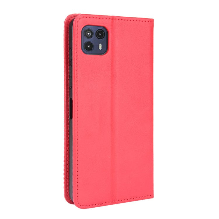 Vintage Style Strong Magnet Drop-Resistant Phone Stand Case Leather Cover with Wallet for Motorola Moto G50 5G - Red