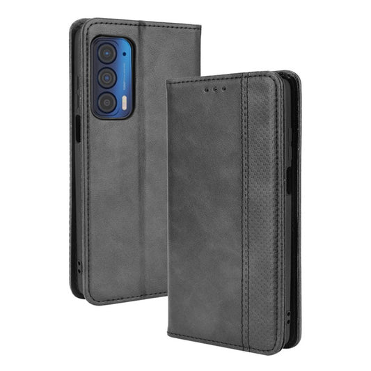 Vintage Style Strong Magnet Phone Stand Case Leather Cover with Wallet for Motorola Edge (2021) - Black