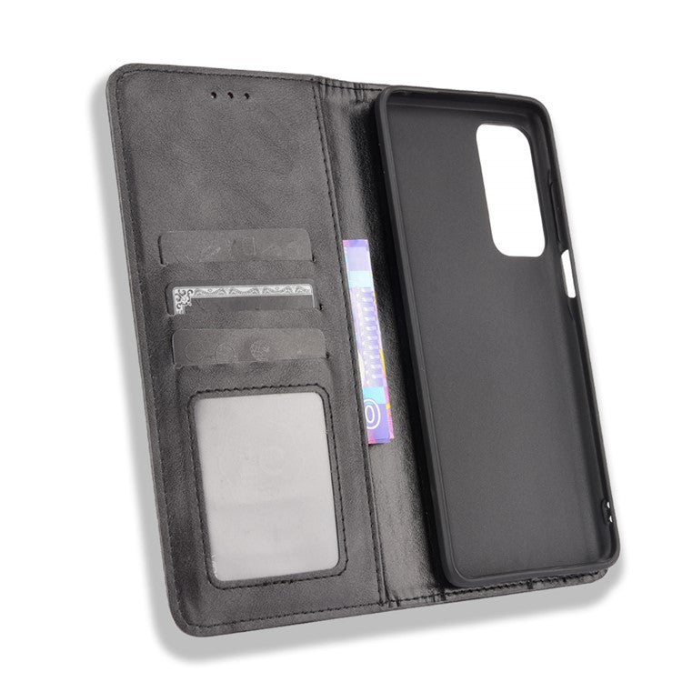 Vintage Style Strong Magnet Phone Stand Case Leather Cover with Wallet for Motorola Edge (2021) - Black