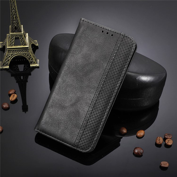 Vintage Style Strong Magnet Phone Stand Case Leather Cover with Wallet for Motorola Edge (2021) - Black