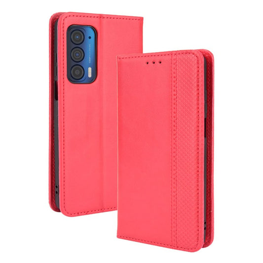 Vintage Style Strong Magnet Phone Stand Case Leather Cover with Wallet for Motorola Edge (2021) - Red