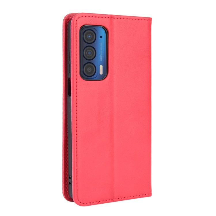 Vintage Style Strong Magnet Phone Stand Case Leather Cover with Wallet for Motorola Edge (2021) - Red