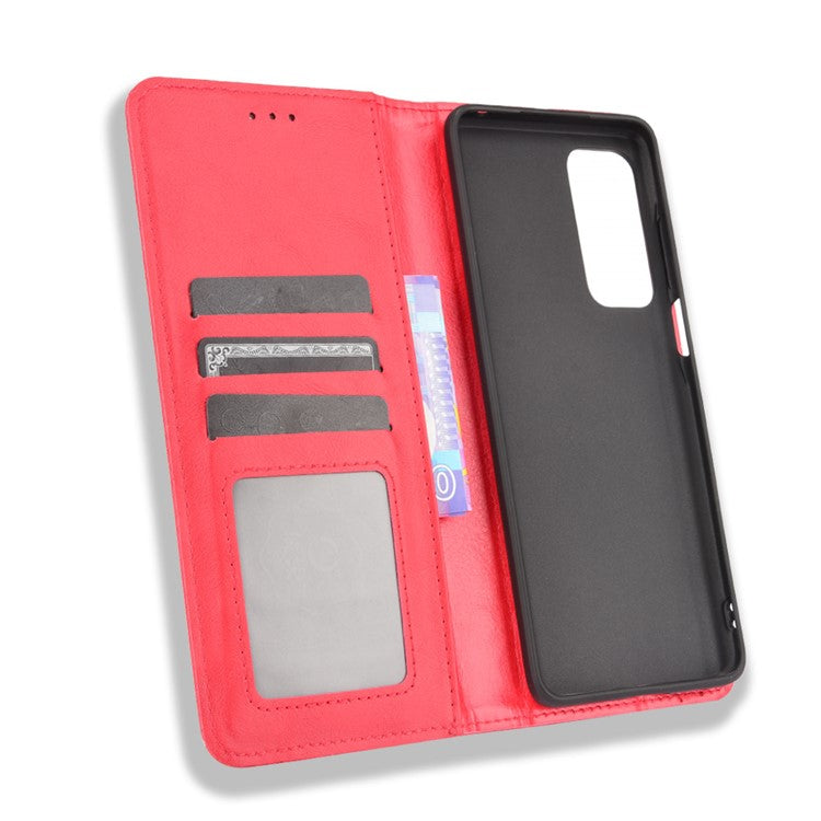 Vintage Style Strong Magnet Phone Stand Case Leather Cover with Wallet for Motorola Edge (2021) - Red
