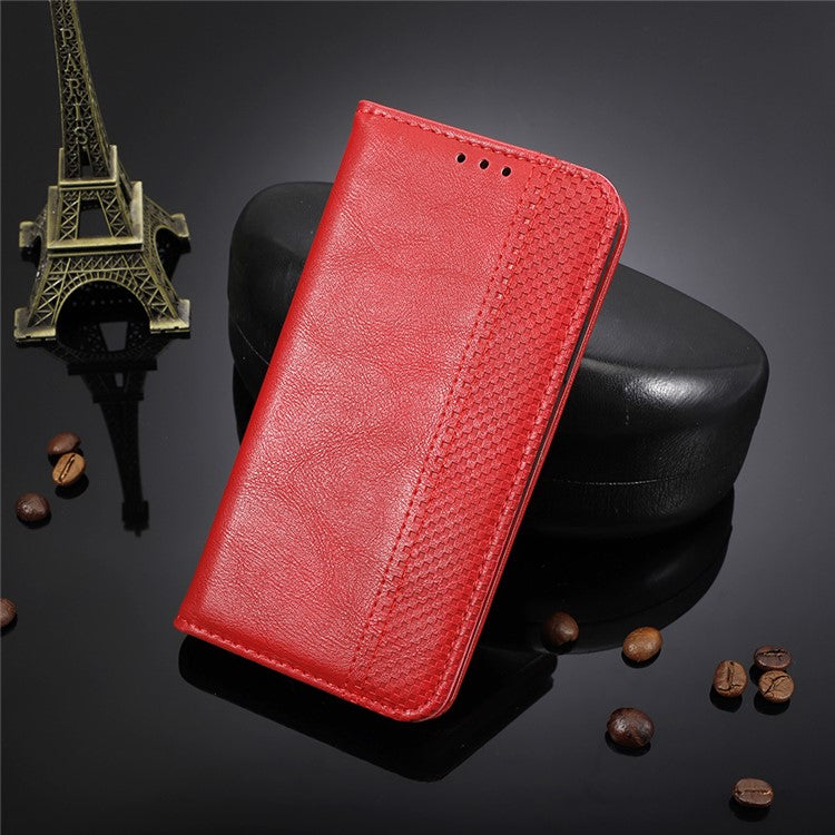 Vintage Style Strong Magnet Phone Stand Case Leather Cover with Wallet for Motorola Edge (2021) - Red