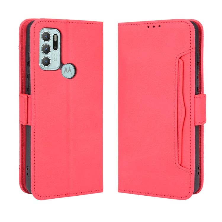 Anti-Drop Full Body Protection Multiple Card Slots PU Leather Phone Case Wallet Cover with Stand for Motorola Moto G60S - Red