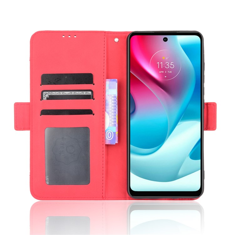 Anti-Drop Full Body Protection Multiple Card Slots PU Leather Phone Case Wallet Cover with Stand for Motorola Moto G60S - Red