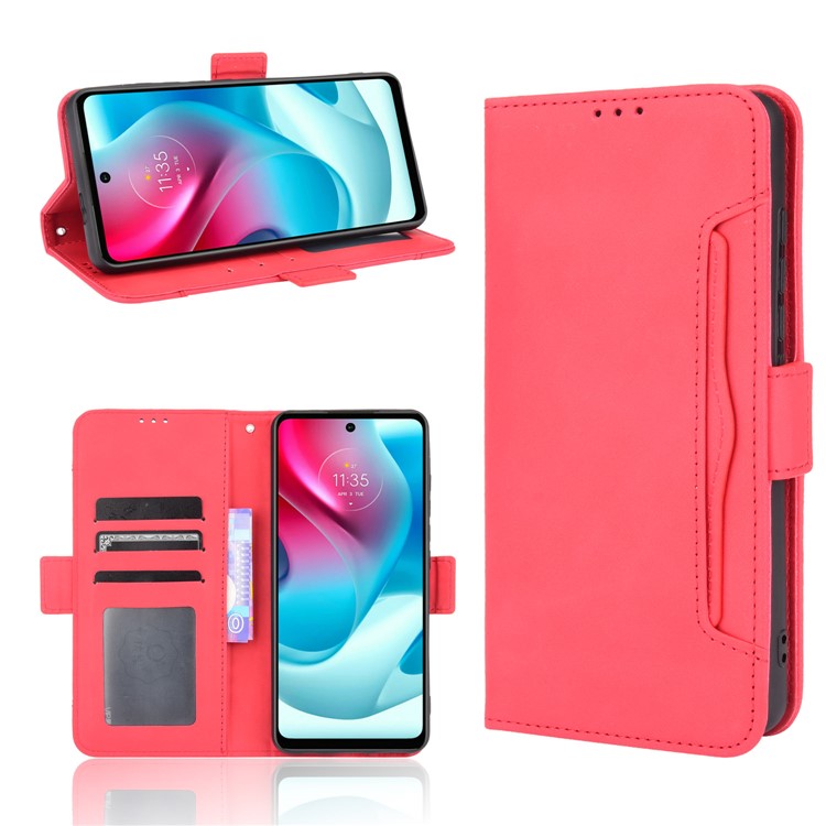 Anti-Drop Full Body Protection Multiple Card Slots PU Leather Phone Case Wallet Cover with Stand for Motorola Moto G60S - Red
