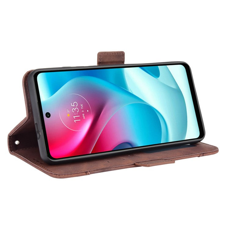 Anti-Drop Full Body Protection Multiple Card Slots PU Leather Phone Case Wallet Cover with Stand for Motorola Moto G60S - Brown