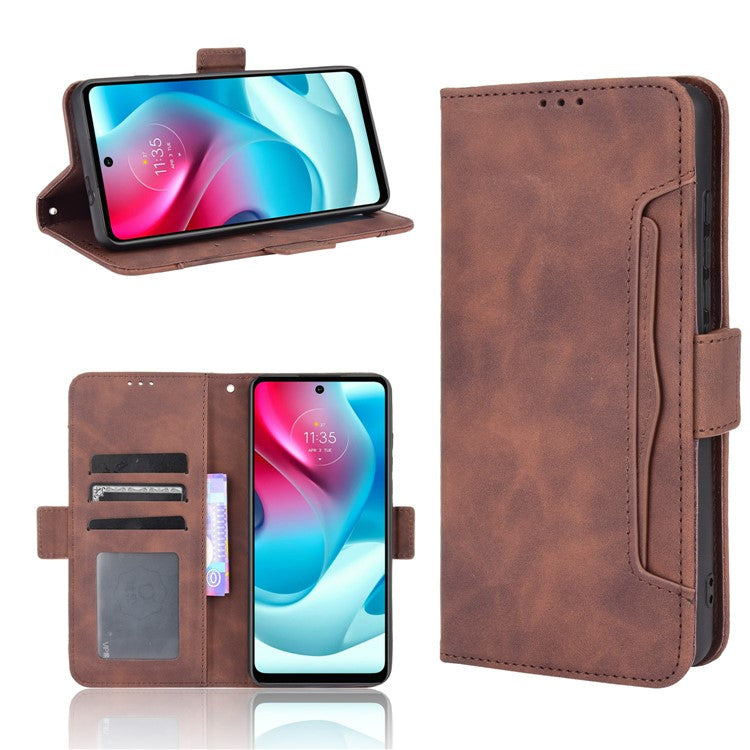 Anti-Drop Full Body Protection Multiple Card Slots PU Leather Phone Case Wallet Cover with Stand for Motorola Moto G60S - Brown