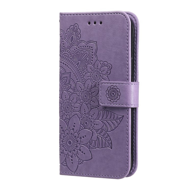Shockproof Full Coverage Phone Flip Case Imprint Flower Pattern PU Leather Wallet Phone Cover with Wrist Strap for Motorola Moto G10/G30/G20/G10 Power - Purple