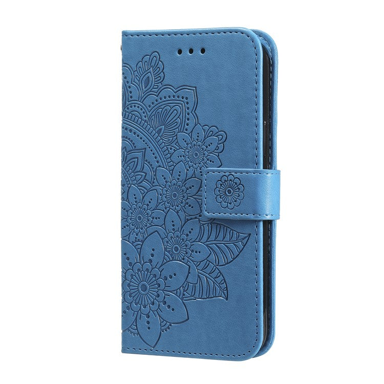 Stylish Phone Flip Case Imprint Flower Pattern PU Leather Wallet Phone Cover with Wrist Strap for Motorola Moto G60S - Blue