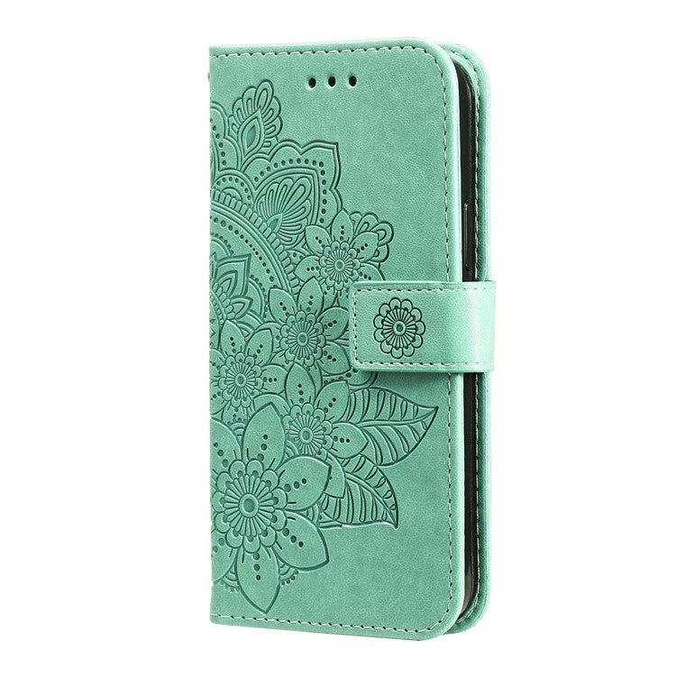 Stylish Phone Flip Case Imprint Flower Pattern PU Leather Wallet Phone Cover with Wrist Strap for Motorola Moto G60S - Green