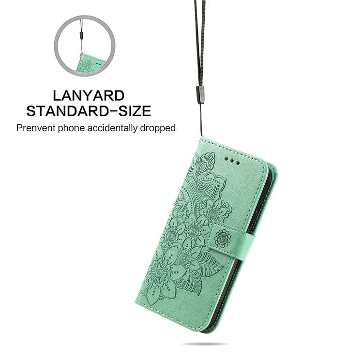 Stylish Phone Flip Case Imprint Flower Pattern PU Leather Wallet Phone Cover with Wrist Strap for Motorola Moto G60S - Green