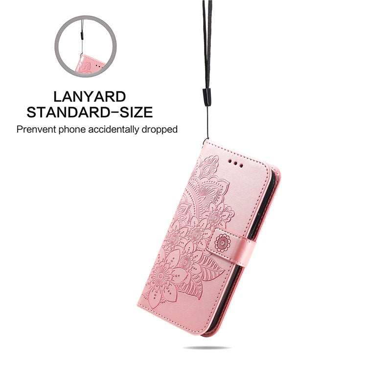 Stylish Phone Flip Case Imprint Flower Pattern PU Leather Wallet Phone Cover with Wrist Strap for Motorola Moto G60S - Rose Gold