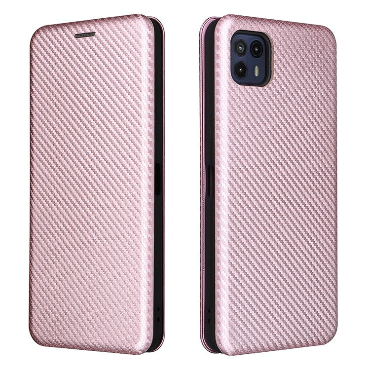 Auto-absorbed Carbon Fiber Texture Leather Stand Phone Shell Case for Motorola Moto G50 5G - Rose Gold