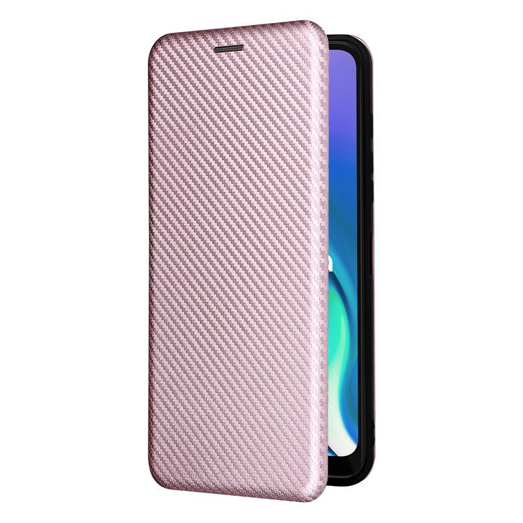 Auto-absorbed Carbon Fiber Texture Leather Stand Phone Shell Case for Motorola Moto G50 5G - Rose Gold