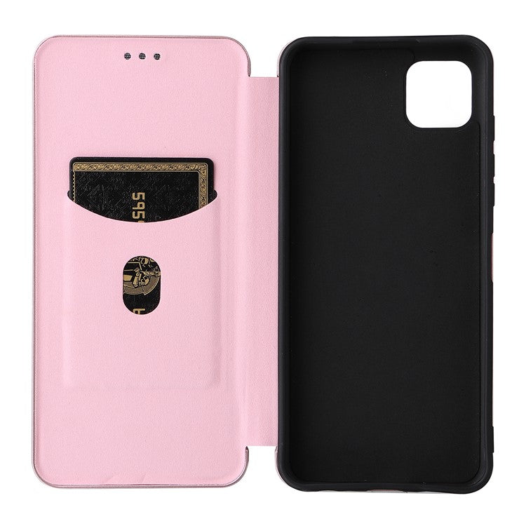 Auto-absorbed Carbon Fiber Texture Leather Stand Phone Shell Case for Motorola Moto G50 5G - Rose Gold