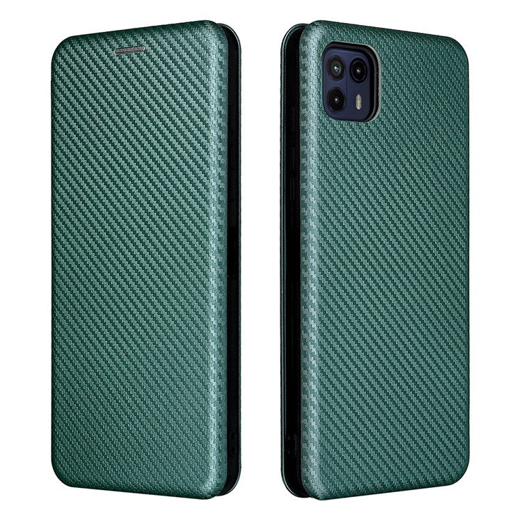 Auto-absorbed Carbon Fiber Texture Leather Stand Phone Shell Case for Motorola Moto G50 5G - Green