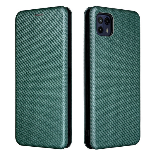 Auto-absorbed Carbon Fiber Texture Leather Stand Phone Shell Case for Motorola Moto G50 5G - Green