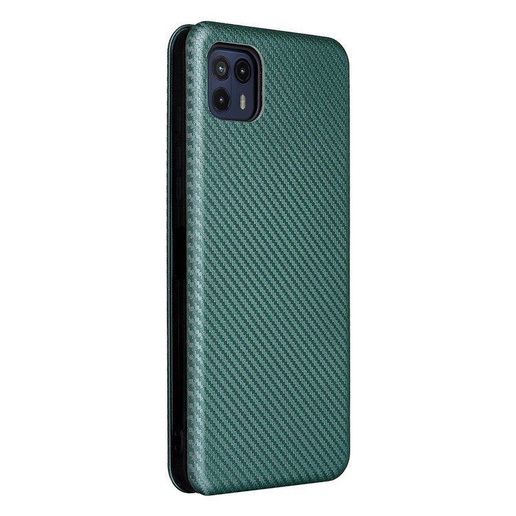 Auto-absorbed Carbon Fiber Texture Leather Stand Phone Shell Case for Motorola Moto G50 5G - Green