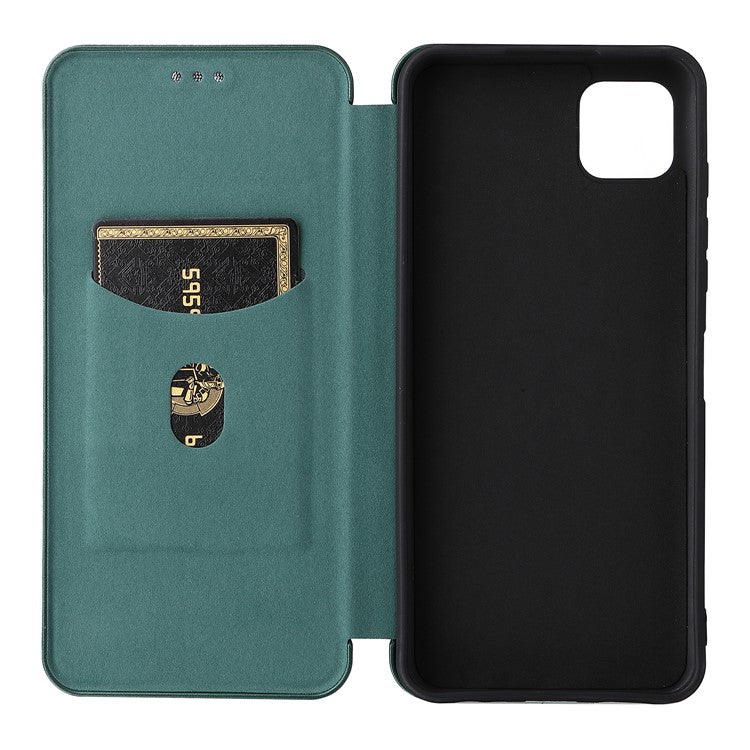 Auto-absorbed Carbon Fiber Texture Leather Stand Phone Shell Case for Motorola Moto G50 5G - Green