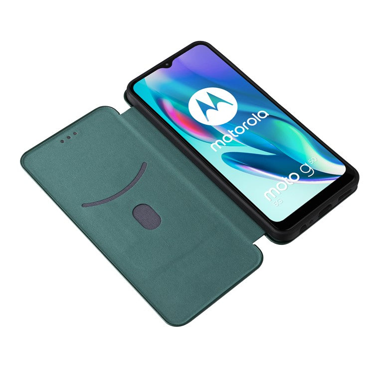 Auto-absorbed Carbon Fiber Texture Leather Stand Phone Shell Case for Motorola Moto G50 5G - Green