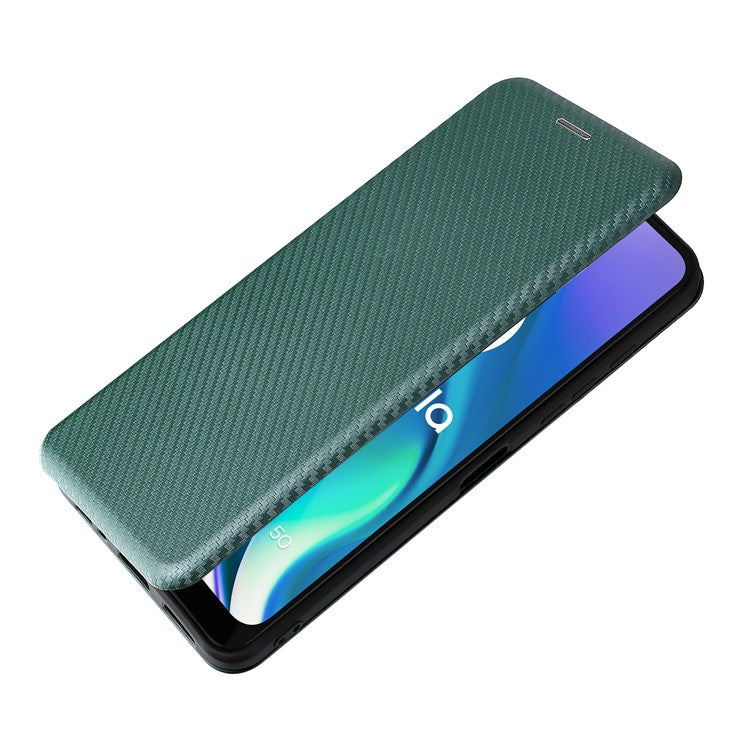 Auto-absorbed Carbon Fiber Texture Leather Stand Phone Shell Case for Motorola Moto G50 5G - Green