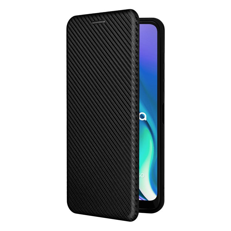 Auto-absorbed Carbon Fiber Texture Leather Stand Phone Shell Case for Motorola Moto G50 5G - Black