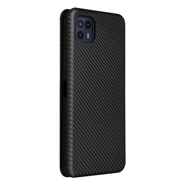 Auto-absorbed Carbon Fiber Texture Leather Stand Phone Shell Case for Motorola Moto G50 5G - Black