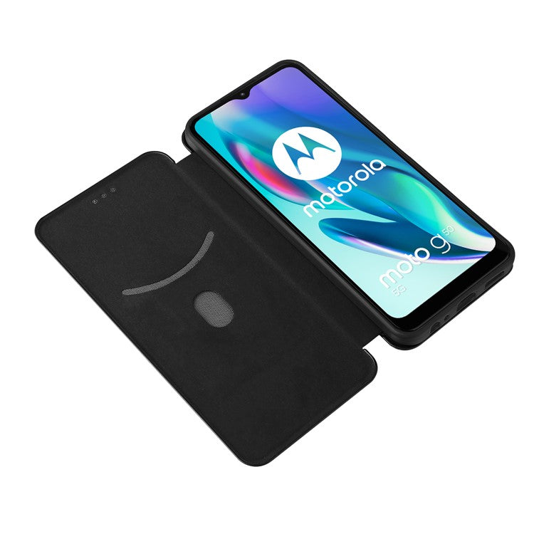 Auto-absorbed Carbon Fiber Texture Leather Stand Phone Shell Case for Motorola Moto G50 5G - Black