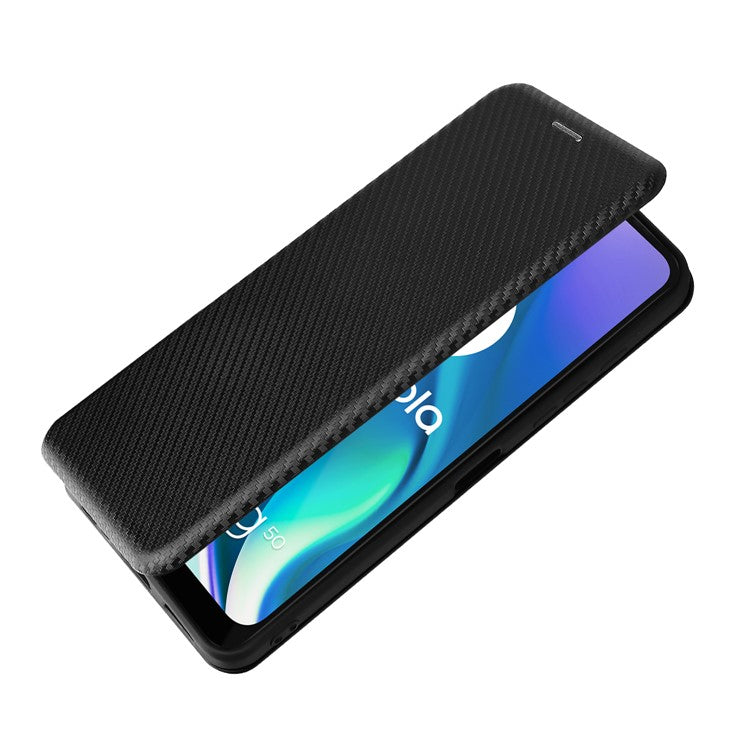 Auto-absorbed Carbon Fiber Texture Leather Stand Phone Shell Case for Motorola Moto G50 5G - Black