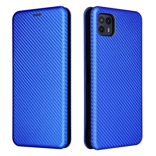 Auto-absorbed Carbon Fiber Texture Leather Stand Phone Shell Case for Motorola Moto G50 5G - Blue