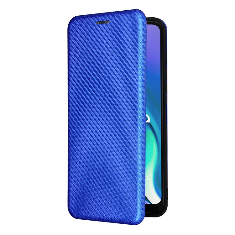 Auto-absorbed Carbon Fiber Texture Leather Stand Phone Shell Case for Motorola Moto G50 5G - Blue