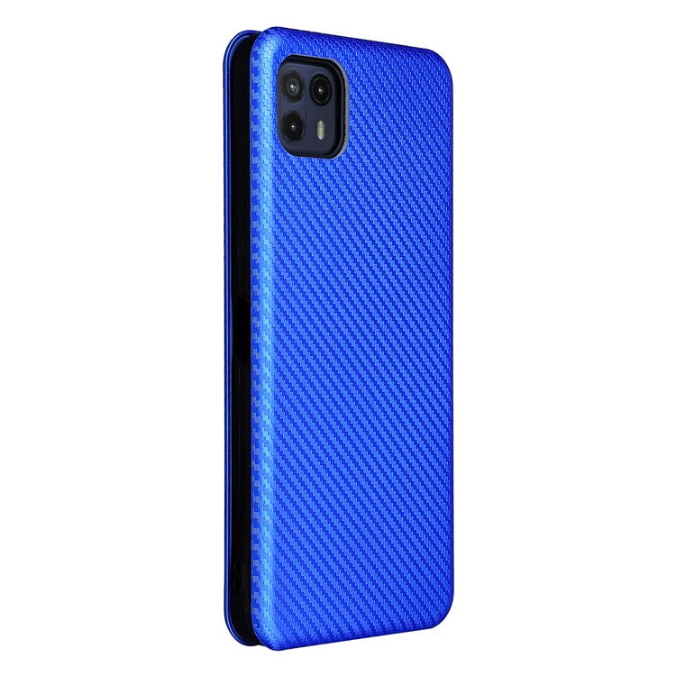 Auto-absorbed Carbon Fiber Texture Leather Stand Phone Shell Case for Motorola Moto G50 5G - Blue