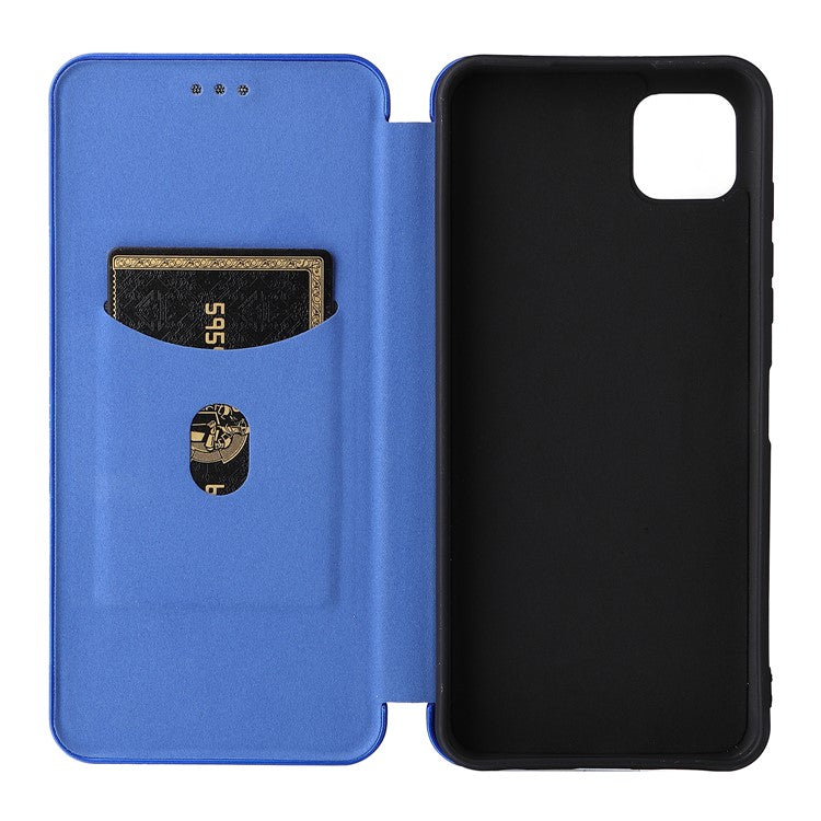Auto-absorbed Carbon Fiber Texture Leather Stand Phone Shell Case for Motorola Moto G50 5G - Blue