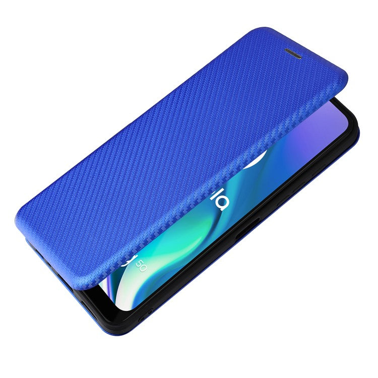 Auto-absorbed Carbon Fiber Texture Leather Stand Phone Shell Case for Motorola Moto G50 5G - Blue