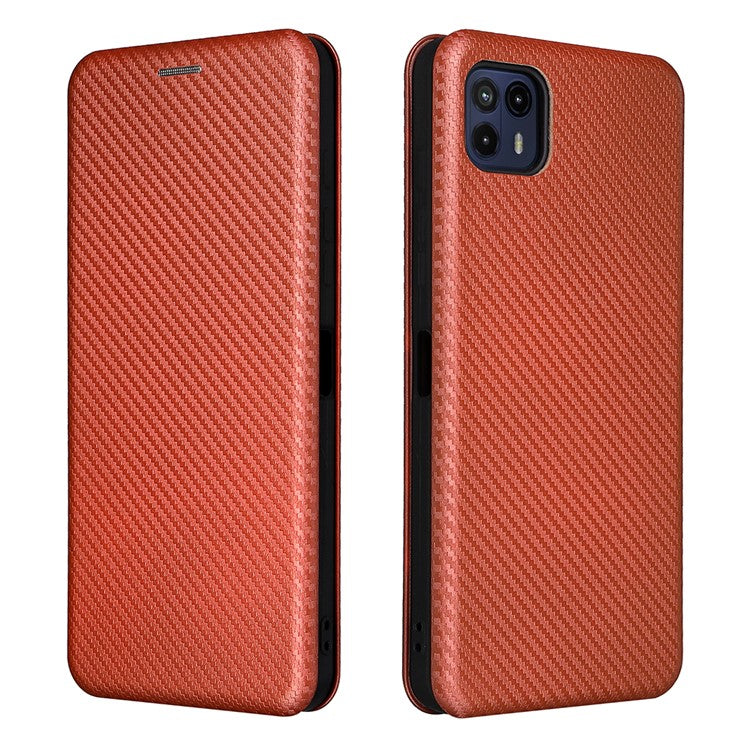 Auto-absorbed Carbon Fiber Texture Leather Stand Phone Shell Case for Motorola Moto G50 5G - Orange
