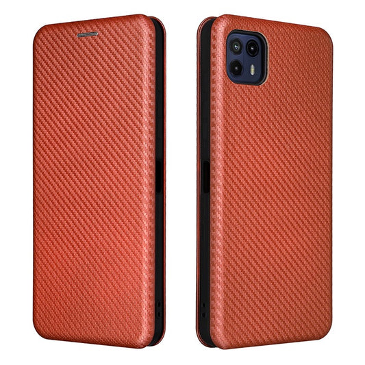 Auto-absorbed Carbon Fiber Texture Leather Stand Phone Shell Case for Motorola Moto G50 5G - Orange