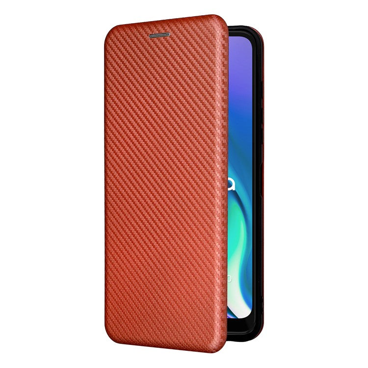 Auto-absorbed Carbon Fiber Texture Leather Stand Phone Shell Case for Motorola Moto G50 5G - Orange