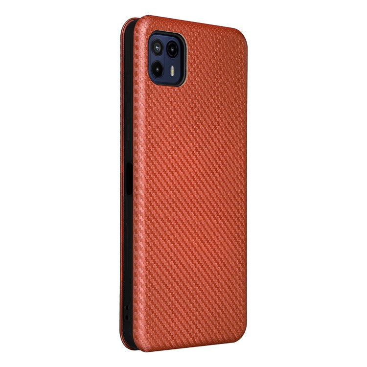 Auto-absorbed Carbon Fiber Texture Leather Stand Phone Shell Case for Motorola Moto G50 5G - Orange
