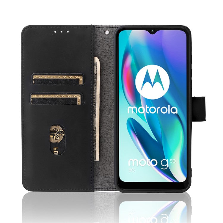 Skin-Touch Feeling PU Leather Wallet Phone Case Flip Stand Cover for Motorola Moto G50 5G - Black