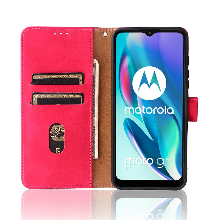Skin-Touch Feeling PU Leather Wallet Phone Case Flip Stand Cover for Motorola Moto G50 5G - Red