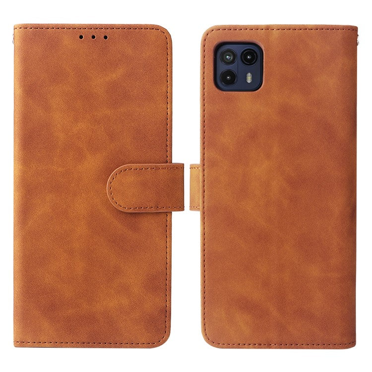 Skin-Touch Feeling PU Leather Wallet Phone Case Flip Stand Cover for Motorola Moto G50 5G - Brown