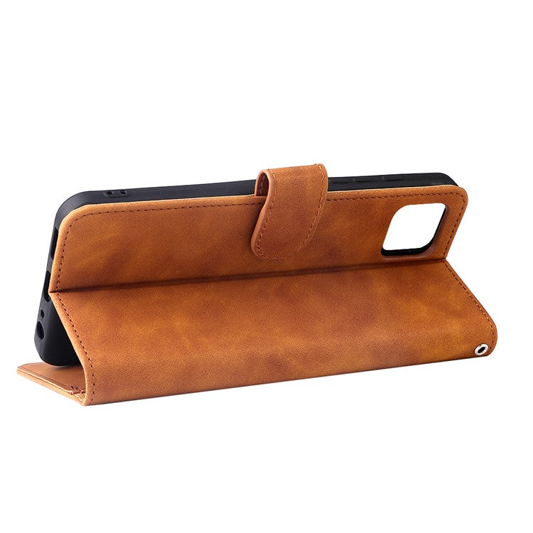 Skin-Touch Feeling PU Leather Wallet Phone Case Flip Stand Cover for Motorola Moto G50 5G - Brown